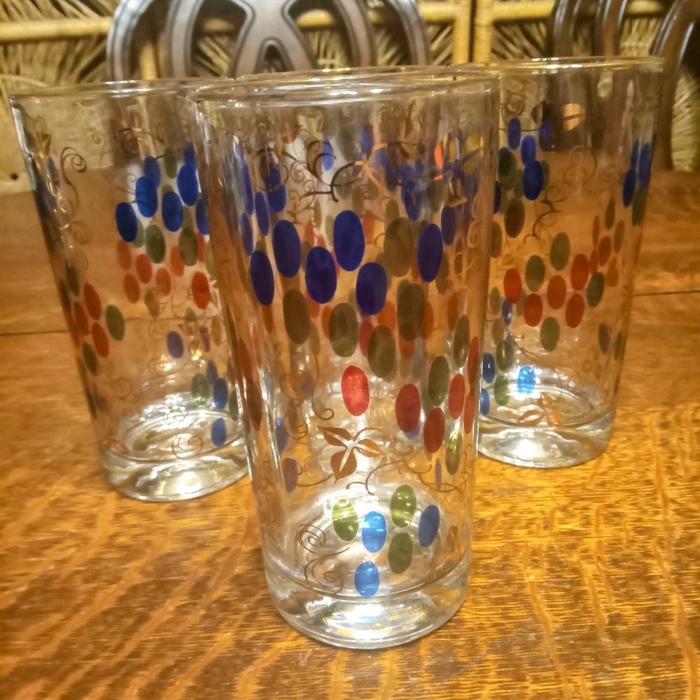 Vintage Hazel Atlas Red Blue And Green Grapes MCM Tumblers Set Of 4